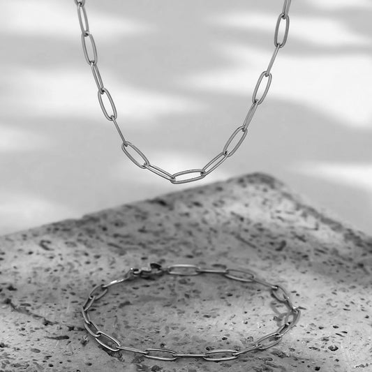 PaperClip Style Stainless Steel 18k Gold Plated Bracelets Necklace