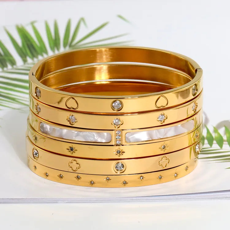 18K Four Leaf Clover Star Heart Shape 304 Stainless Steel Elegant Bracelet