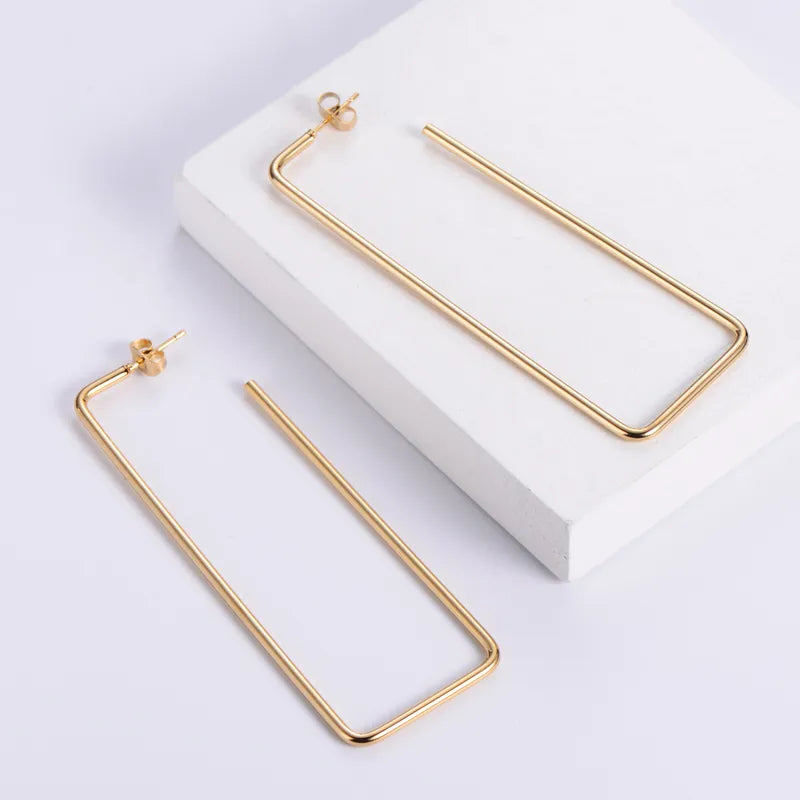 Rectangle 18K Gold Plated 304 Stainless Steel Earrings