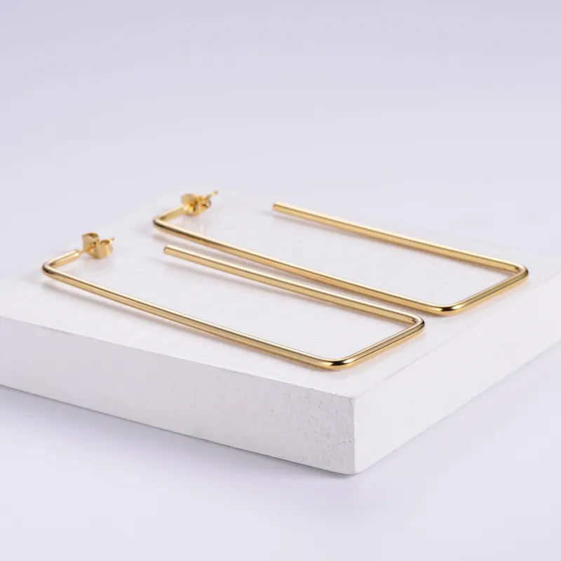Rectangle 18K Gold Plated 304 Stainless Steel Earrings