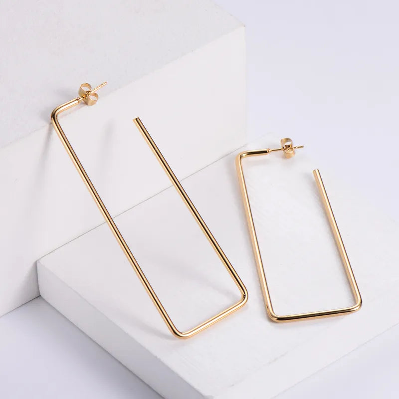 Rectangle 18K Gold Plated 304 Stainless Steel Earrings