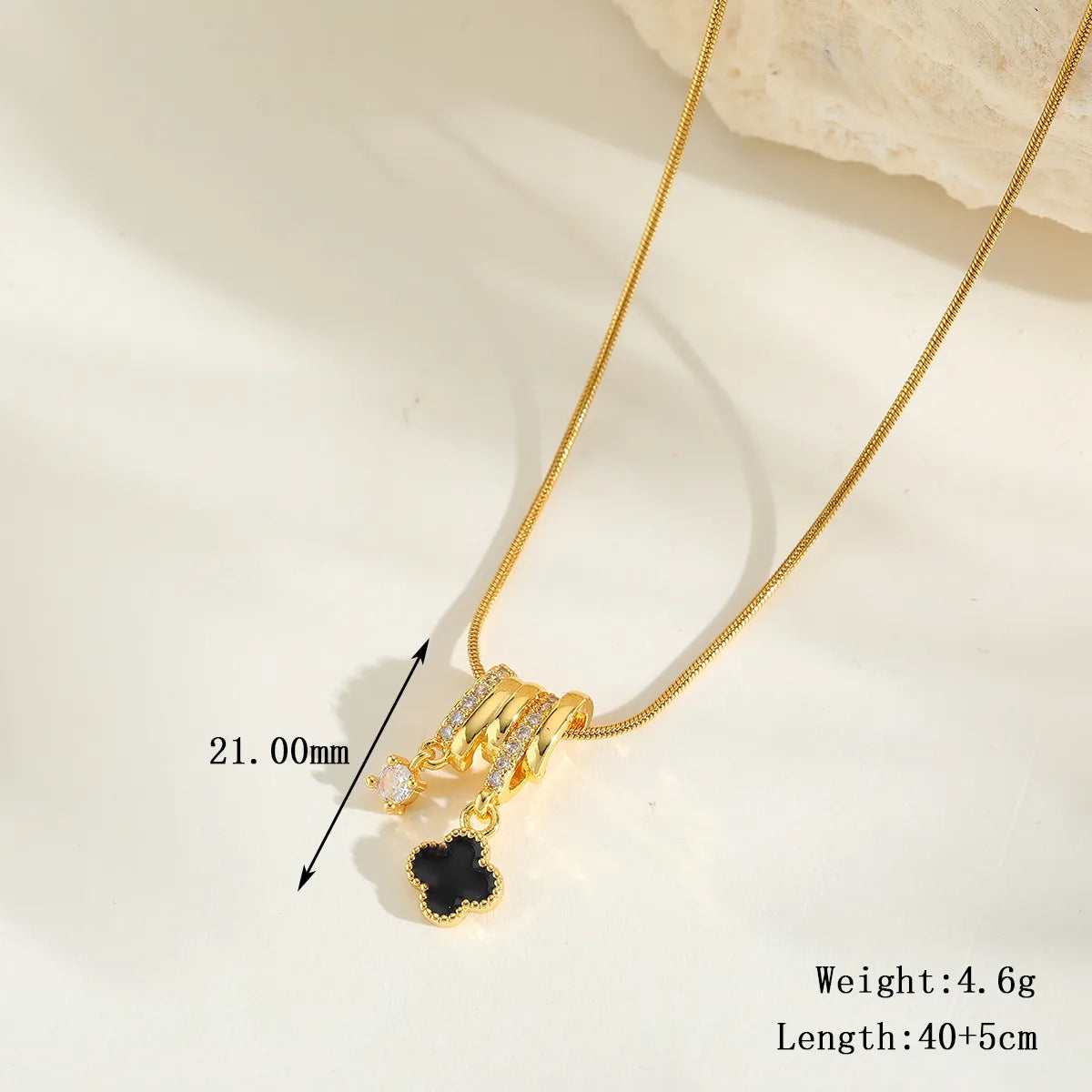 Black Four Leaf Clover Charms 18K Gold Plated and 304 Stainless Steel Necklace