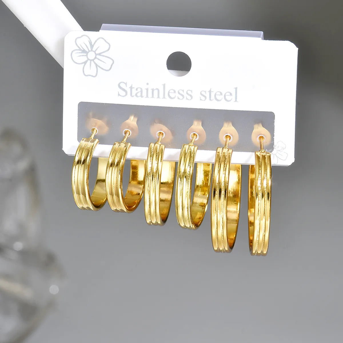 3D Striped 18K Gold Plated 304 Stainless Steel Earring Card