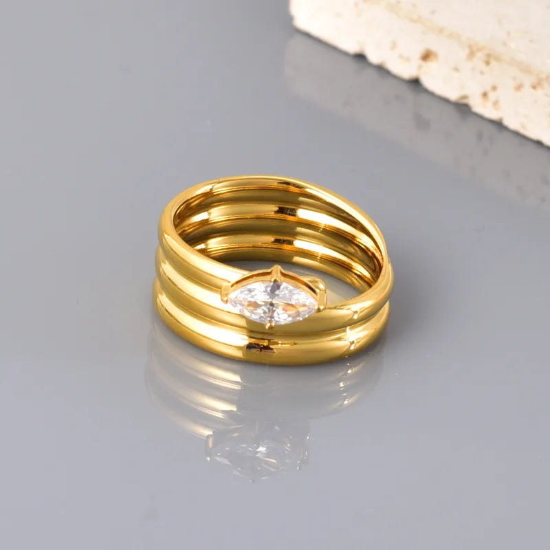 Simple Style Classic Style Water Droplets 304 Stainless Steel Zircon 18K Gold Plated Inlay Ring