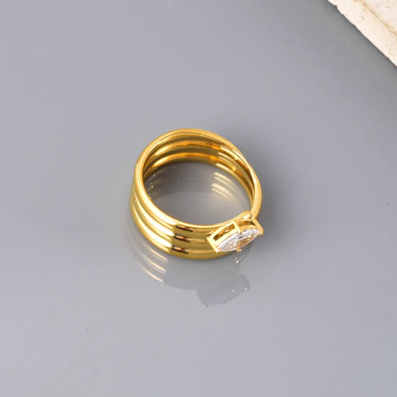 Simple Style Classic Style Water Droplets 304 Stainless Steel Zircon 18K Gold Plated Inlay Ring