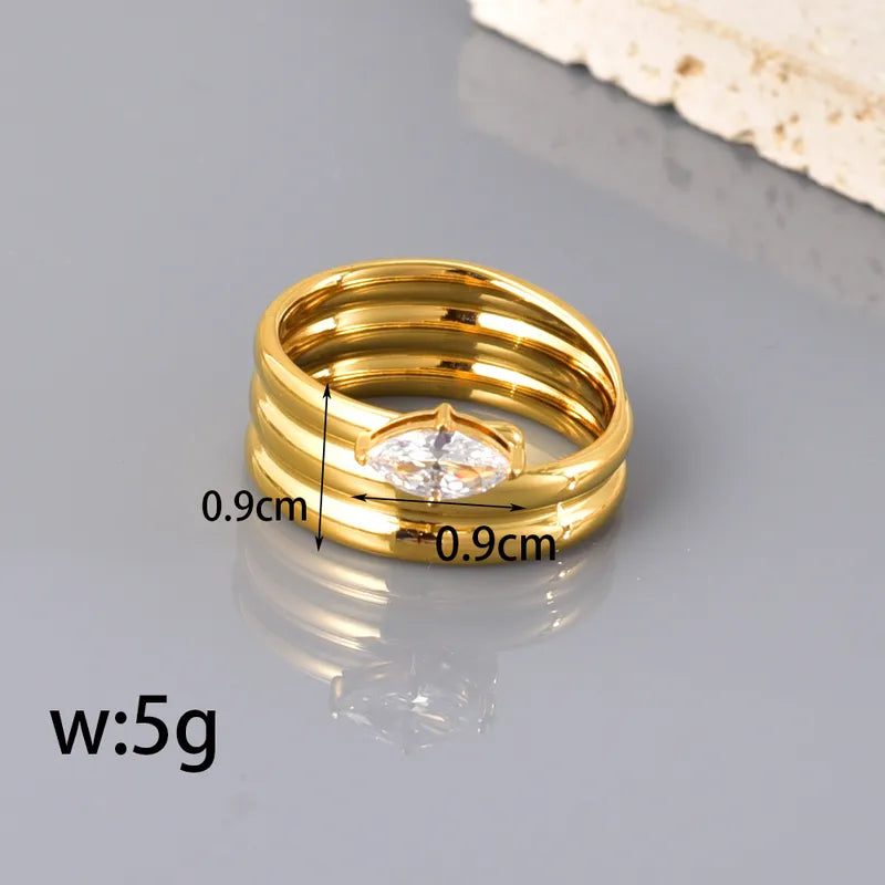 Simple Style Classic Style Water Droplets 304 Stainless Steel Zircon 18K Gold Plated Inlay Ring