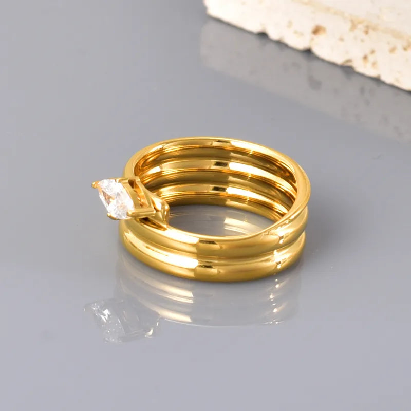 Simple Style Classic Style Water Droplets 304 Stainless Steel Zircon 18K Gold Plated Inlay Ring