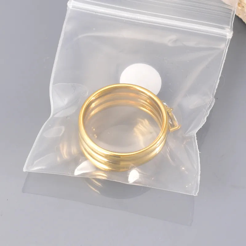 Simple Style Classic Style Water Droplets 304 Stainless Steel Zircon 18K Gold Plated Inlay Ring
