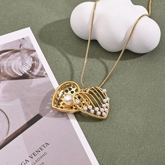 Pearl Heart 304 Stainless Steel 18K Gold Plated Polishing Plating Snake Chain Necklace