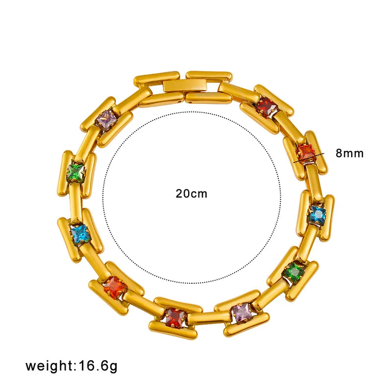 Square 304 Stainless Steel 18K Gold Plated Mouth Chain Bracelets Necklace Jewelry Set