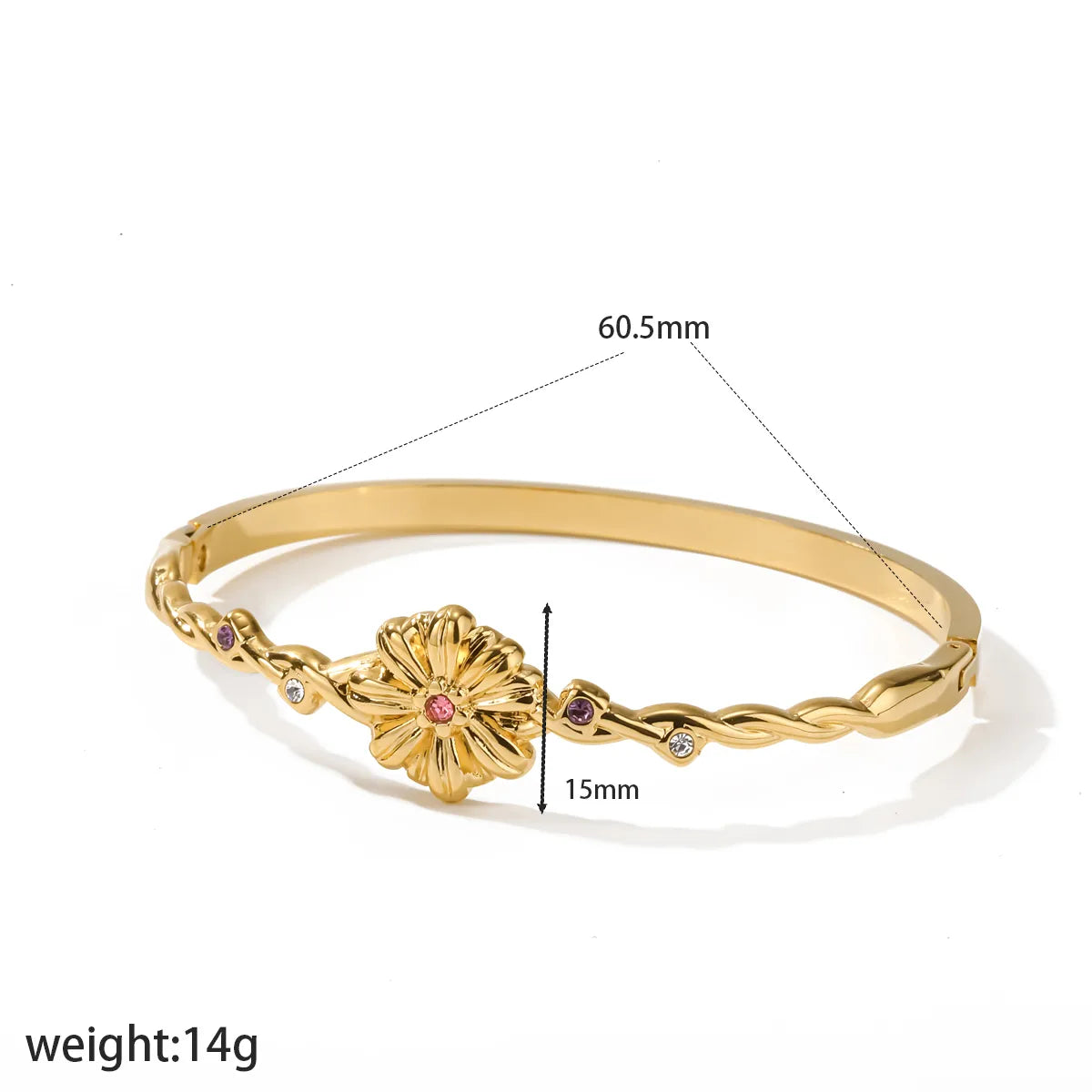 Golden Flower Gems 18K Gold Plated 304 Stainless Steel Bracelet