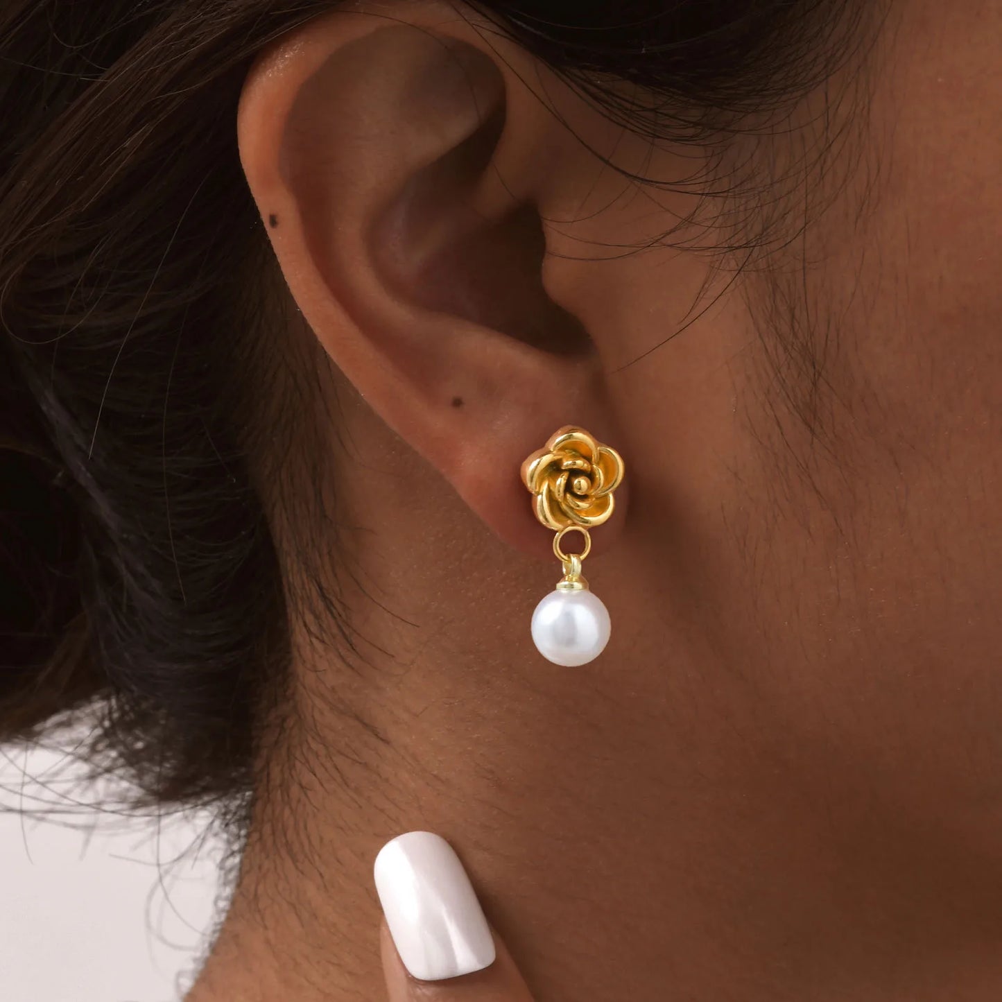 Flower Plating 304 Stainless Steel Titanium Steel Pearls 18K Gold Plated Drop Earrings