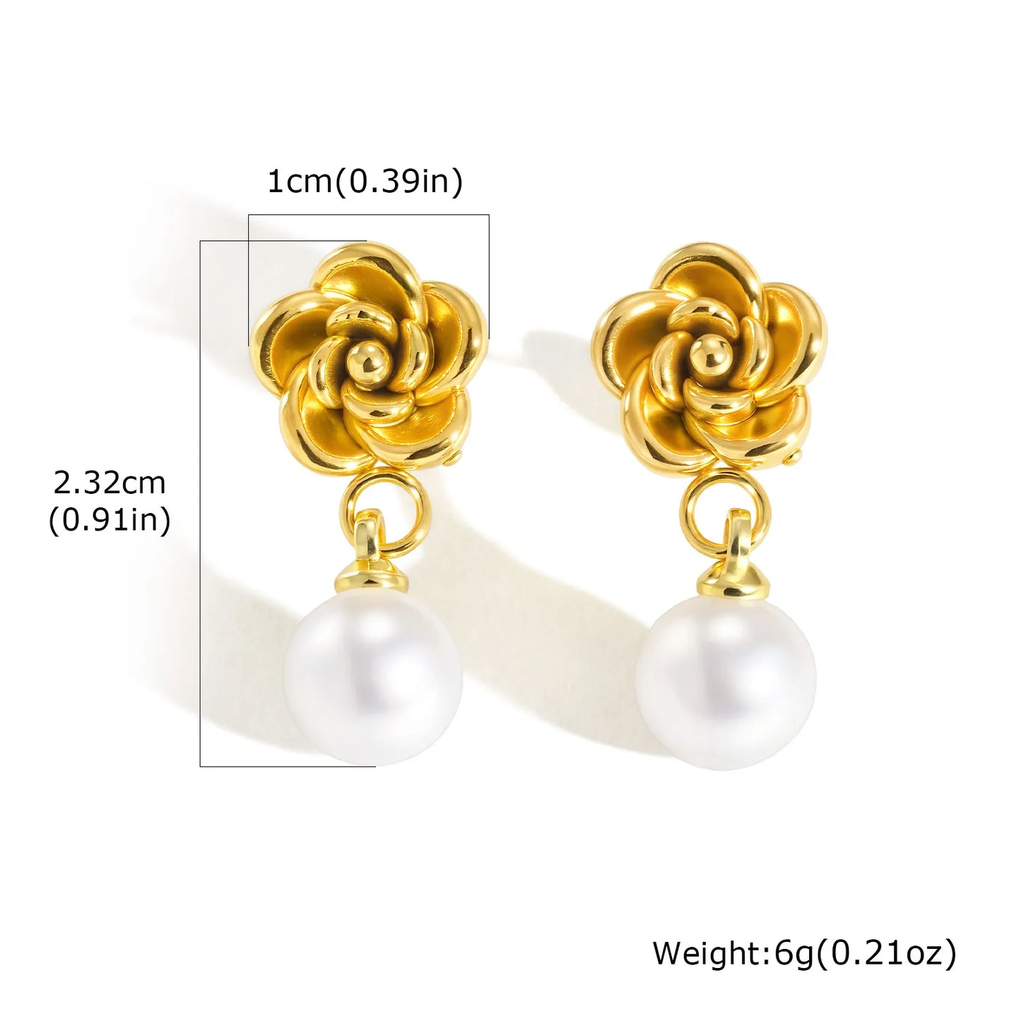 Flower Plating 304 Stainless Steel Titanium Steel Pearls 18K Gold Plated Drop Earrings