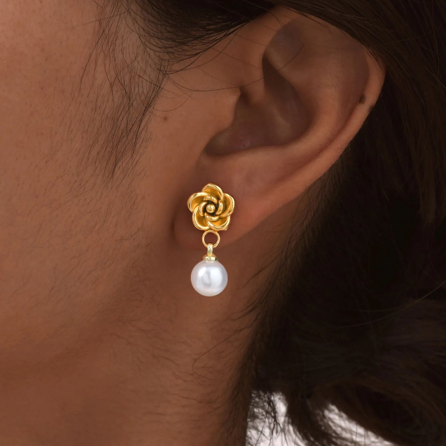 Flower Plating 304 Stainless Steel Titanium Steel Pearls 18K Gold Plated Drop Earrings