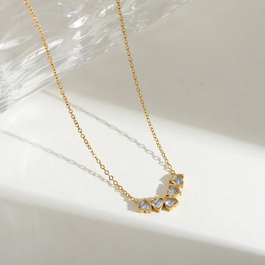 Heart Shape 304 Stainless Steel Zircon 18K Gold Plated Plating Chain Pendant Necklace
