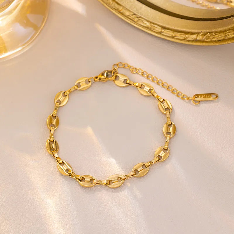 Coffee Beans 304 Stainless Steel 18K Gold Plated Chain Jewelry Set