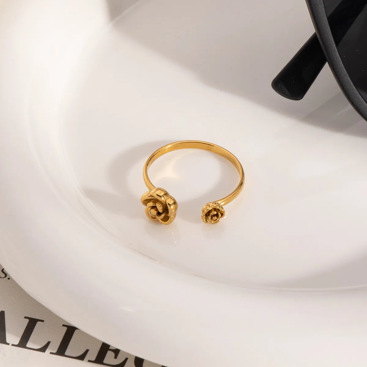 Romantic Rose 304 Stainless Steel 18K Gold Plated Open Rings