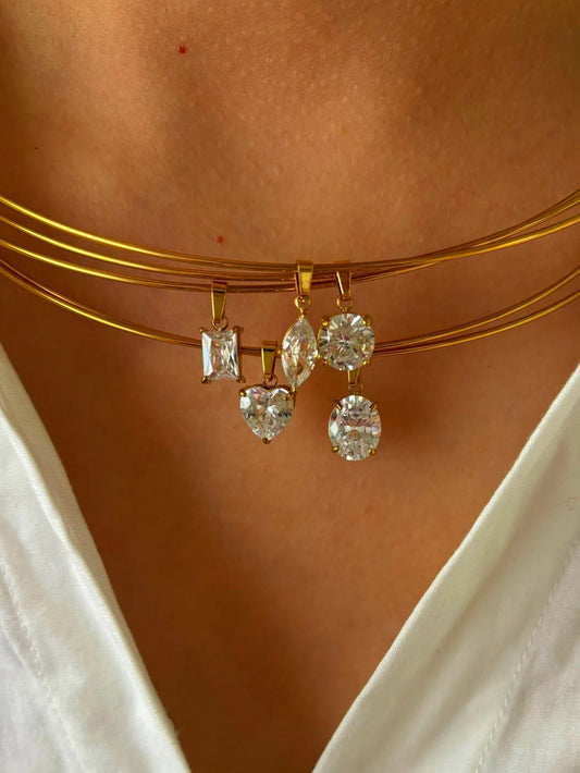 Lady Shiny Heart Shape 316L Stainless Steel Zircon 18K Gold Plated Irregular Choker