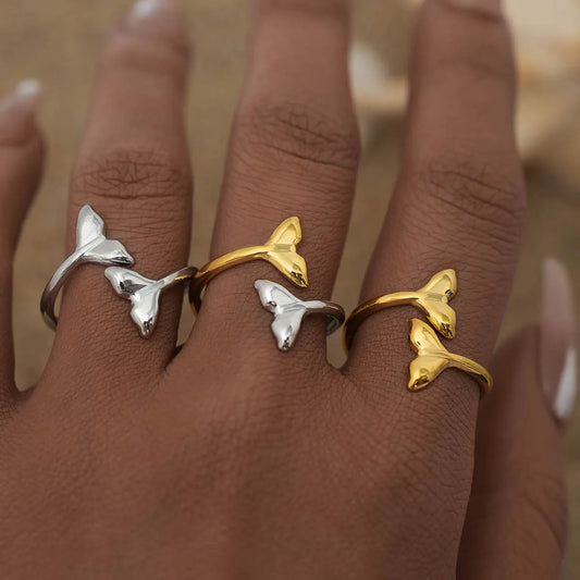 Vacation Beach Fish Tail 304 Stainless Steel 18K Gold Plated Rings