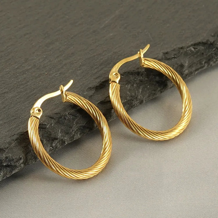 Gradient Filled 18K Gold Plated Round Stainless Steel Hoop Earrings