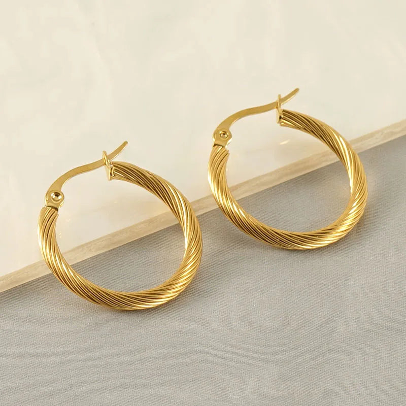 Gradient Filled 18K Gold Plated Round Stainless Steel Hoop Earrings