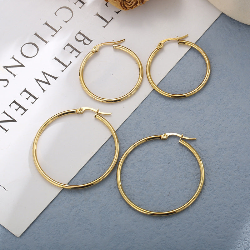 Circle 18K Gold Plated Stainless Steel Earrings