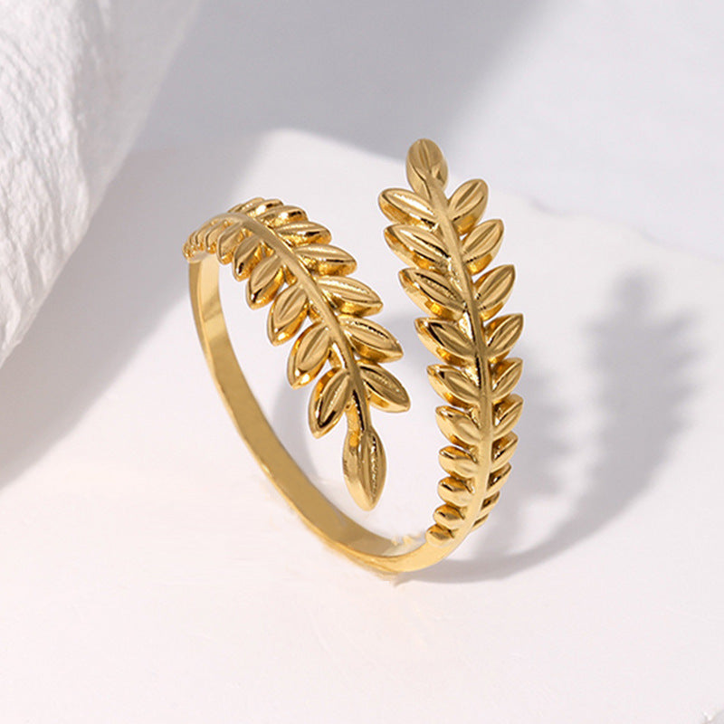 Sweet Leaf 304 Stainless Steel 18K Gold Plated Ring