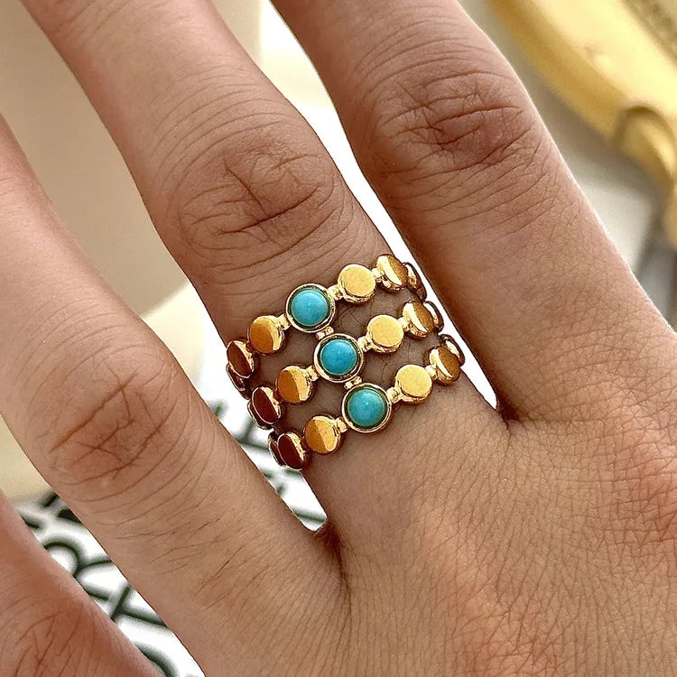 Turquoise Moon Star 18K Gold Plated 304 Stainless Steel Ring