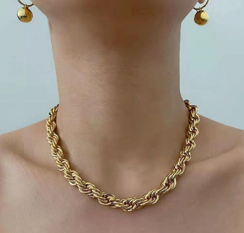 8mm Unique 18K Gold Plated Titanium Steel Necklace
