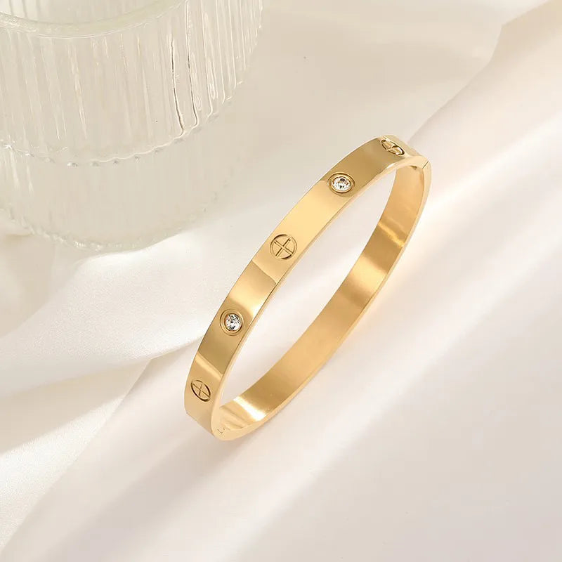 Cross Rhinestone 304 Stainless Steel 18K Gold Plated Rhinestones Bangle