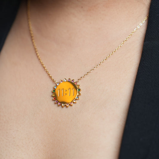 11:11 Pendant 304 Stainless Steel Rhinestones 18K Gold Plated Necklace