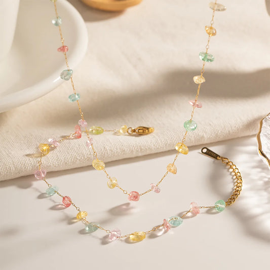 Irregular Geometric 304 Stainless Steel Irregular Gravel 18K Gold Plated Plating Bracelet Multi Charms Necklace