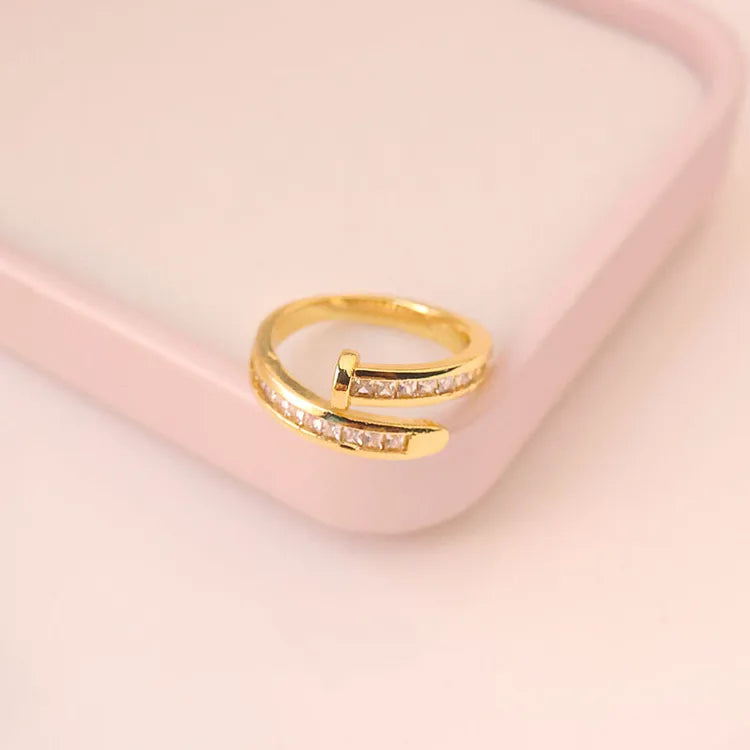 Pretty Nail Diamond 18K Gold Plated and 304 Stainless Steel Ring