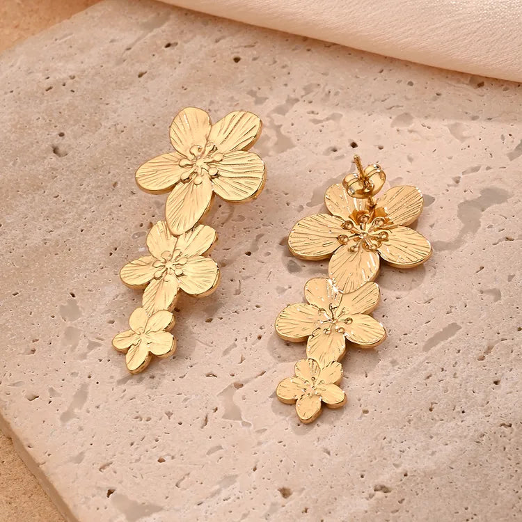 Flower Polishing Plating 201 Stainless Steel 18K Gold Plated Earring