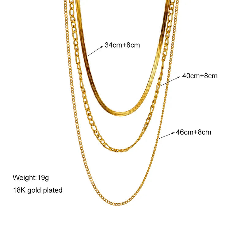 Simple 18K Gold Plated 304 Stainless Steel Layered Necklace