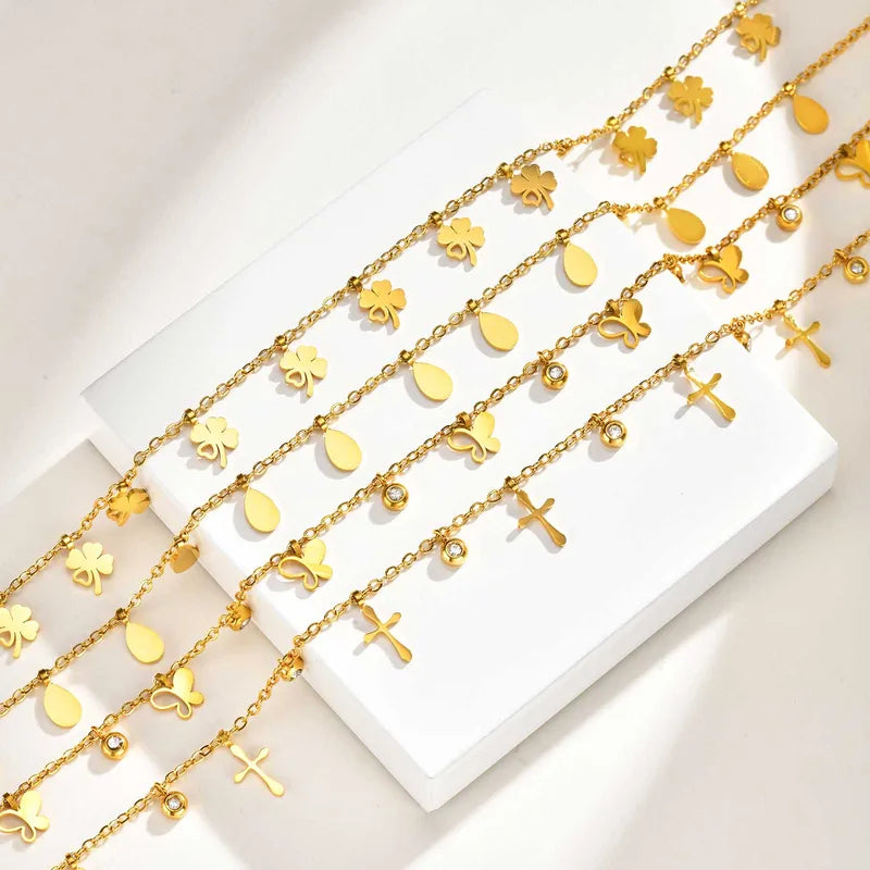 Cross Zircon Elegant Collarbone 18K Gold Plated Necklace
