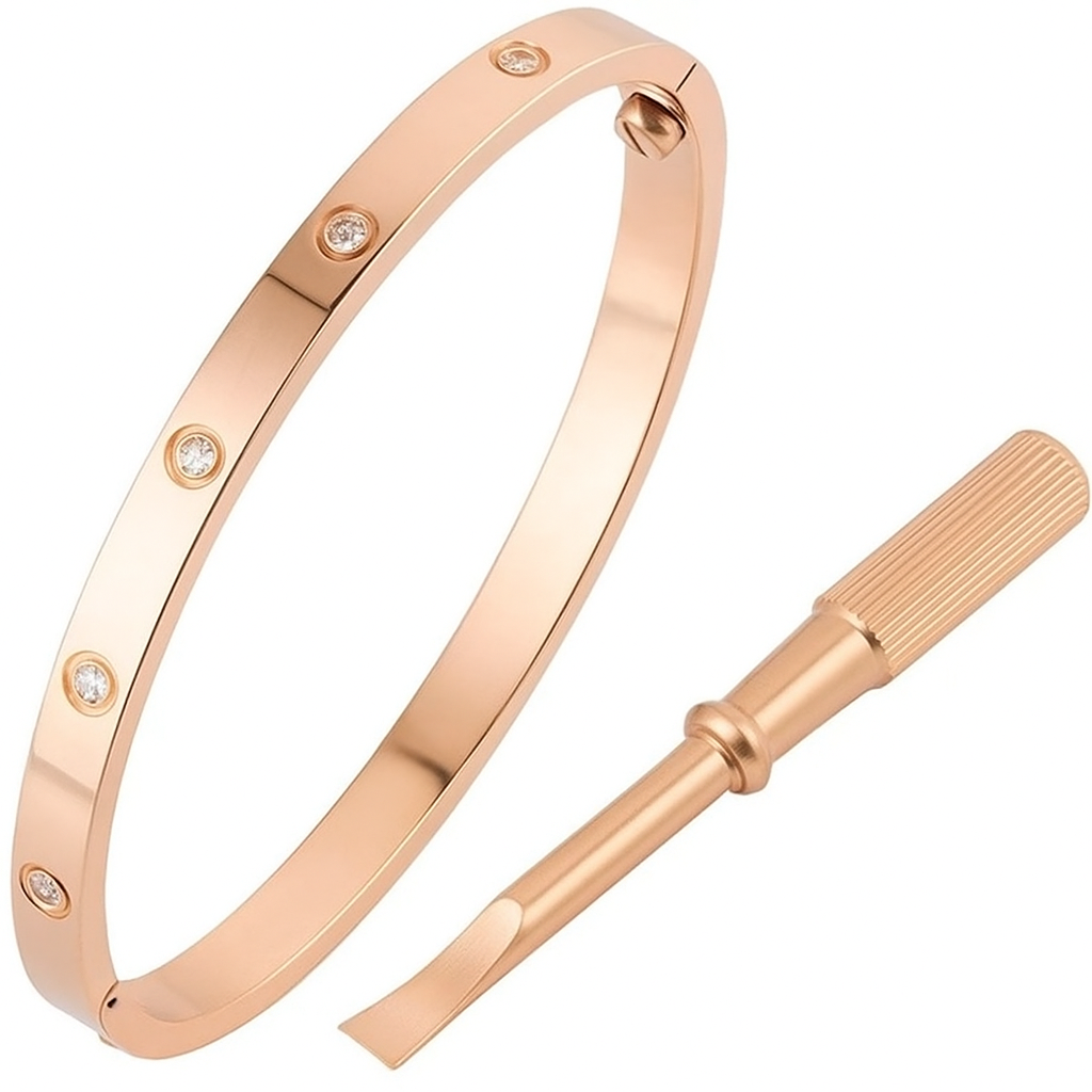 Rose Gold Cartier Titanium Steel 18K Gold Plated Zircon Bangle