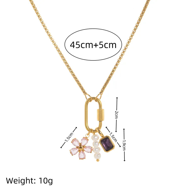 Flower Pearl 201 Stainless Steel 18K Gold Plated Necklace