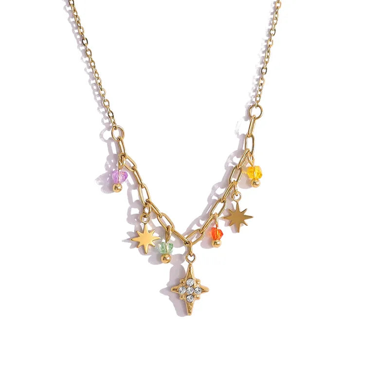 Eight-Pointed Star Design Collarbone 18K Gold Titanium Steel Necklace