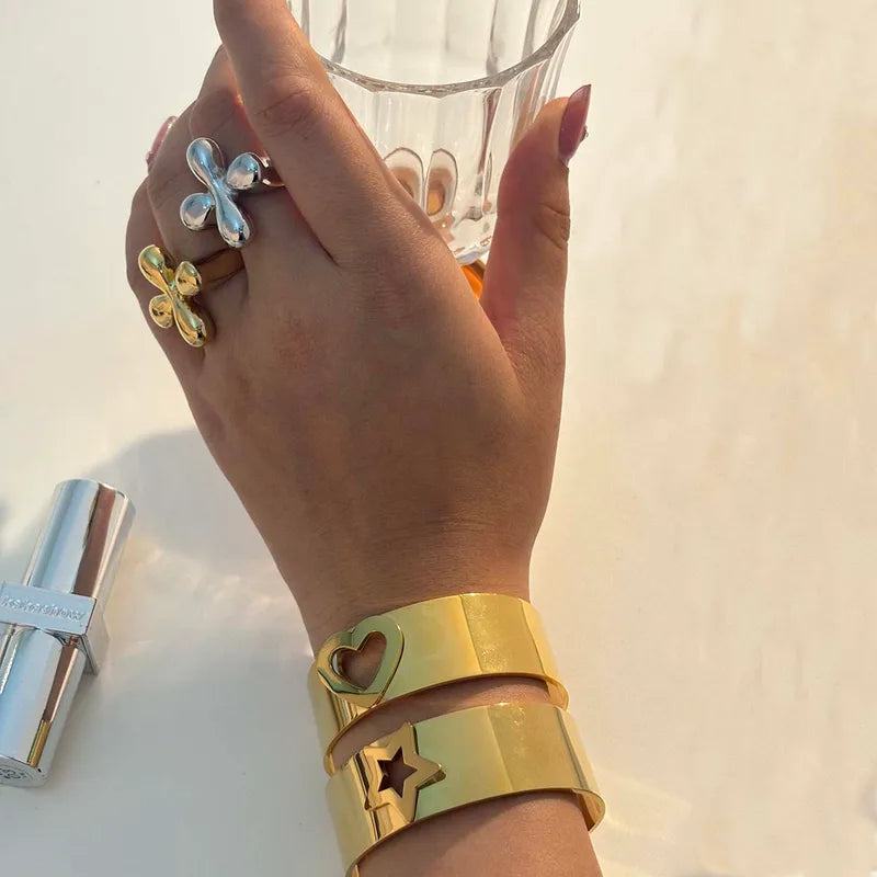 Heart 304 Stainless Steel 18K Gold Plated Bangle