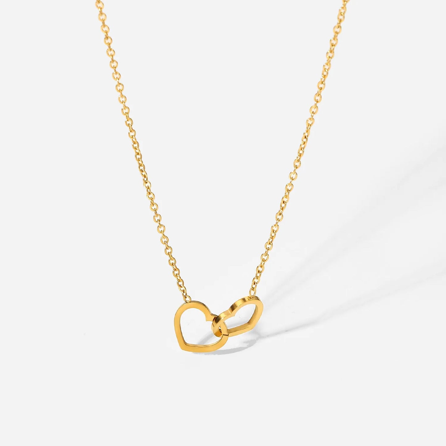 Double Heart Ring 18K Gold Plated Stainless Steel Necklace