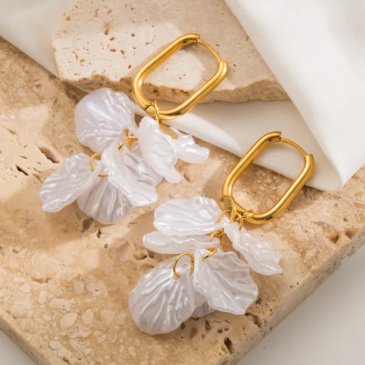 Petal 304 Stainless Steel Acrylic 18K Gold Plated Drop Earrings