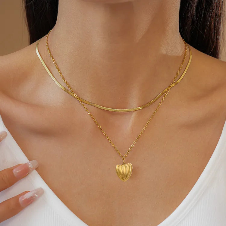 Elegant Heart 18K Gold Plated and Stainless Steel Double Necklace