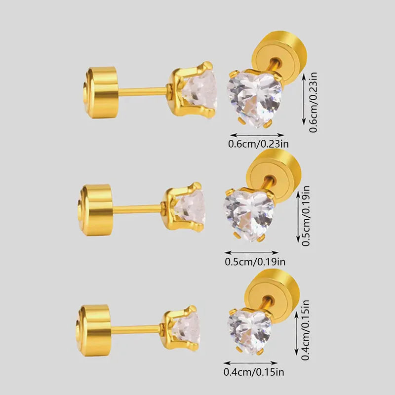 5mm Lady Simple Style Heart Shape 304 Stainless Steel 18K Gold Plated Ear Stud
