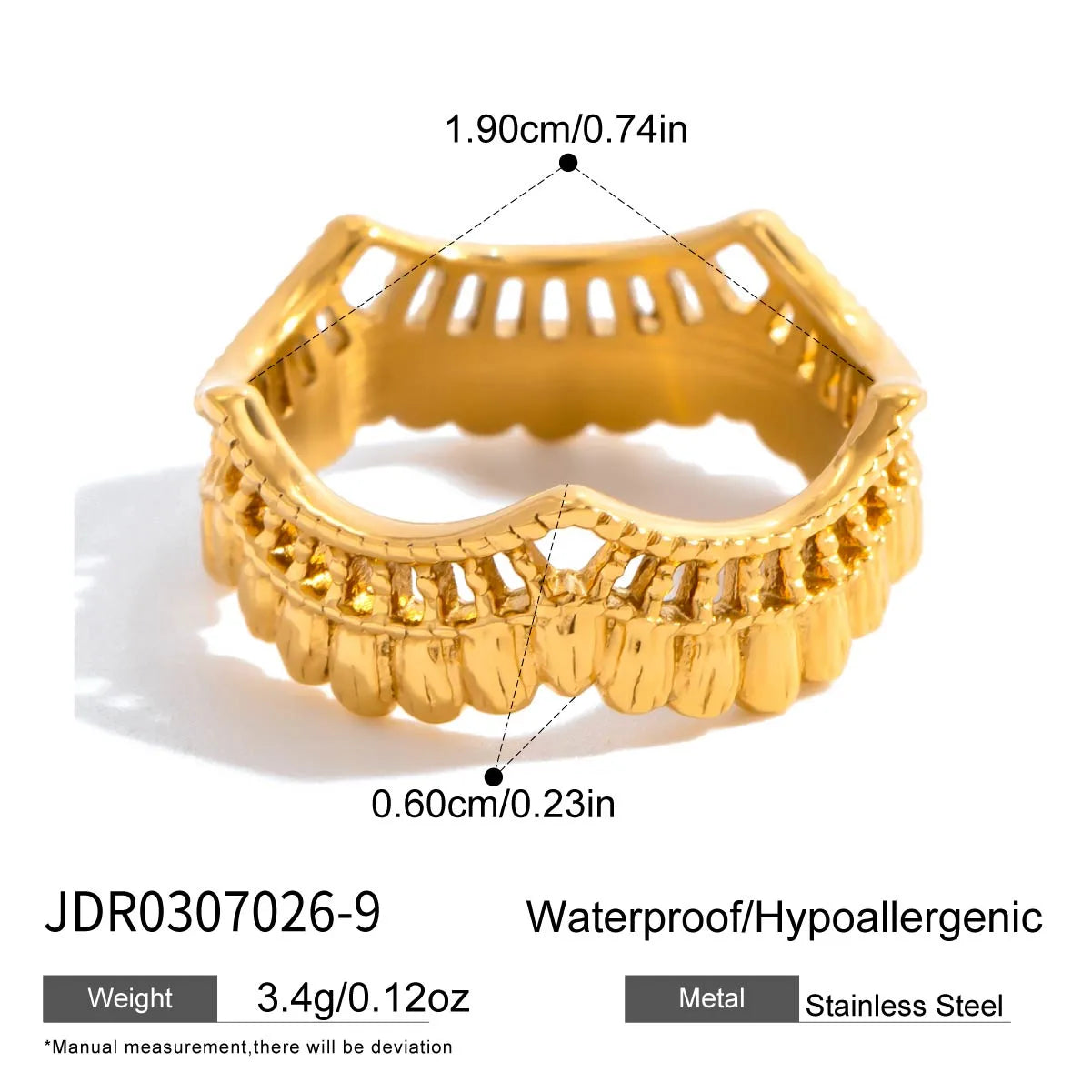 Crown 18K Gold Plated Stainless Steel Hollow Ring