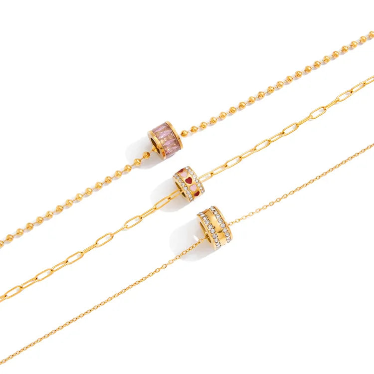 Rhinestone Paper Clip Pendant 18K Gold Plated Stainless Steel Necklace