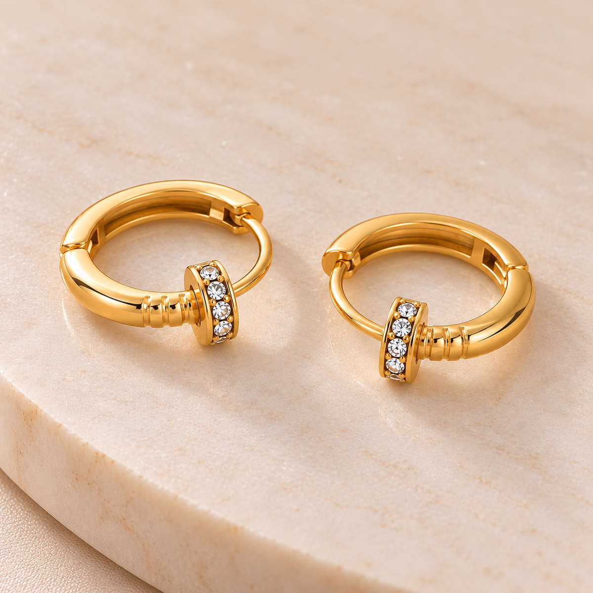 Zirconia Nail Head 18K Gold Plated Hoop Earring
