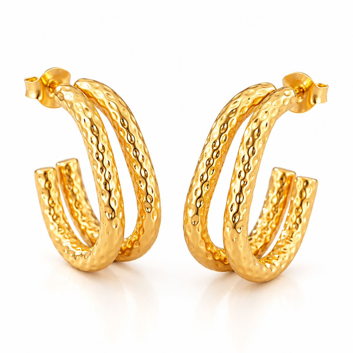 Hammered Stud 18K Gold Plated Hoop Earring