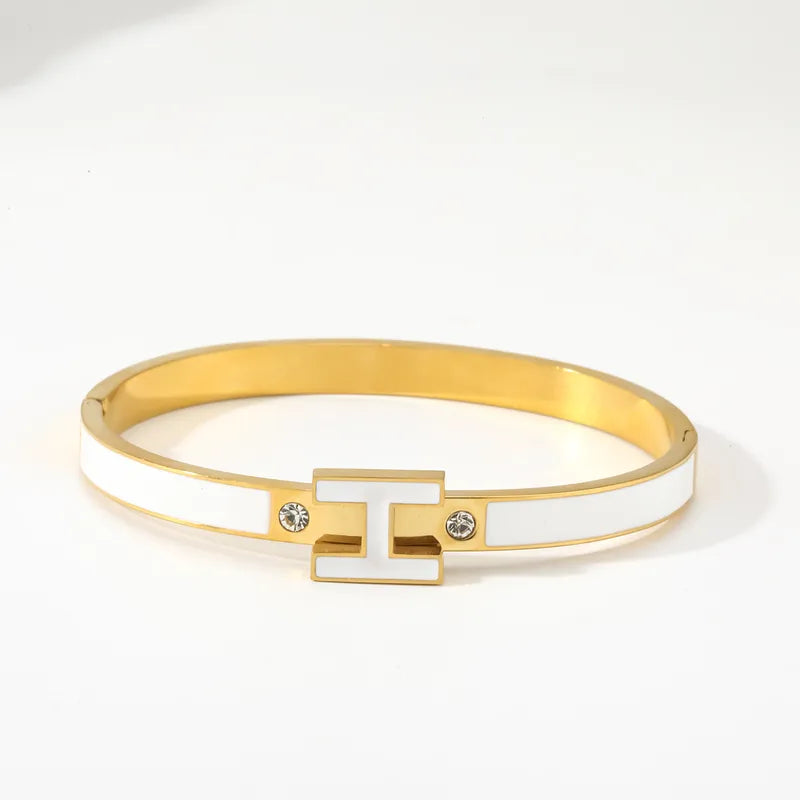 Hermes White 18K Gold Plated 304 Stainless Steel Bracelet