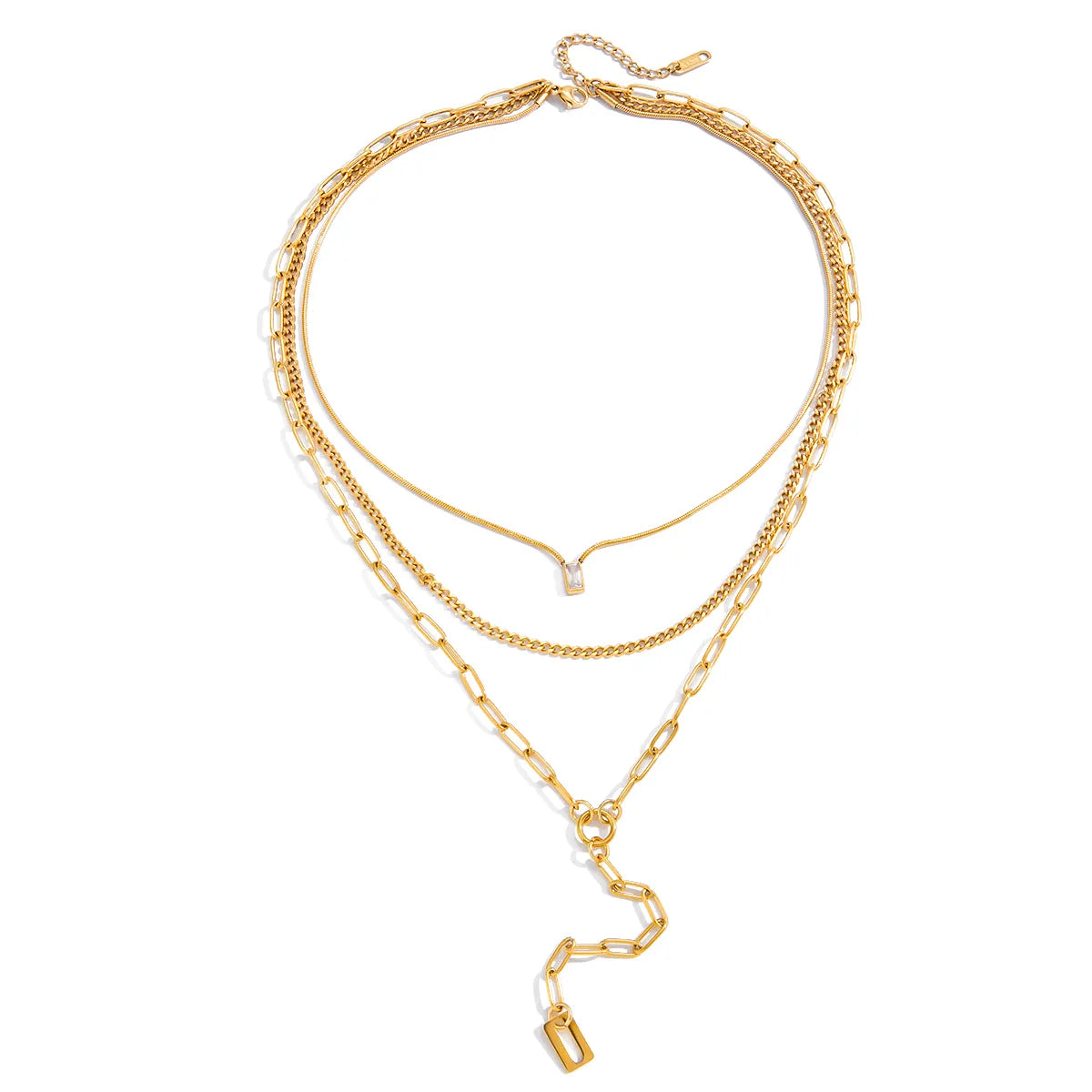 Paper Clip Classic 18K Gold Stainless Steel Buckle Multi-layer Necklace